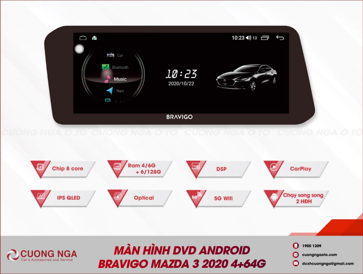 Màn hình DVD BRAVIGO MAZDA 3 2020 4+64G